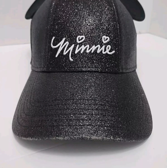 Disney Minnie Mouse Black Glitter Red Bow Ear Adjustable Baseball Hat - Picture 7 of 7